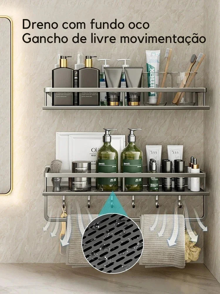 Transforme Seu Banheiro em Minutos: Suporte de Parede de Alumínio para Organização com Estilo e Praticidade!