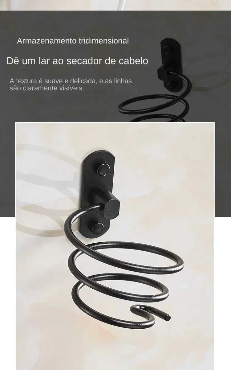 Suporte de Parede em Alumínio Funil para Secador – Organização Inteligente e Estilo Sofisticado para Seu Banheiro!