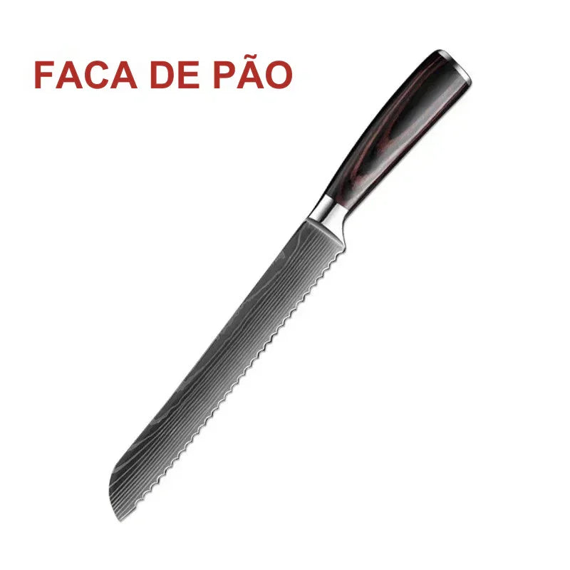 Faca de Cozinha Multifuncional Damasco a Laser – Corte Preciso para Carnes, Pães, Frutas, Churrasco e Muito Mais!