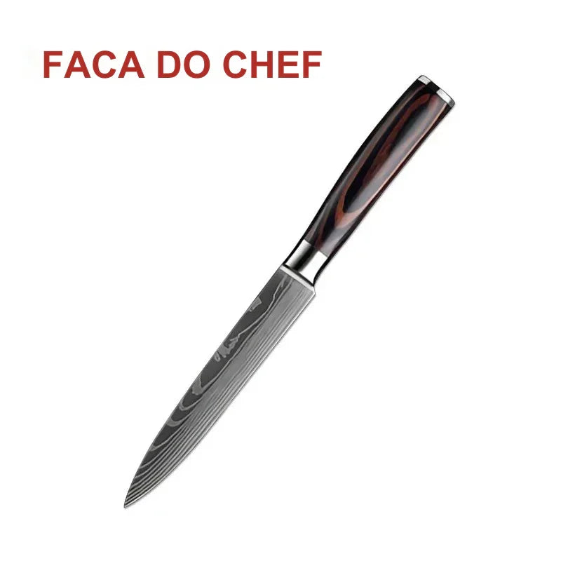 Faca de Cozinha Multifuncional Damasco a Laser – Corte Preciso para Carnes, Pães, Frutas, Churrasco e Muito Mais!