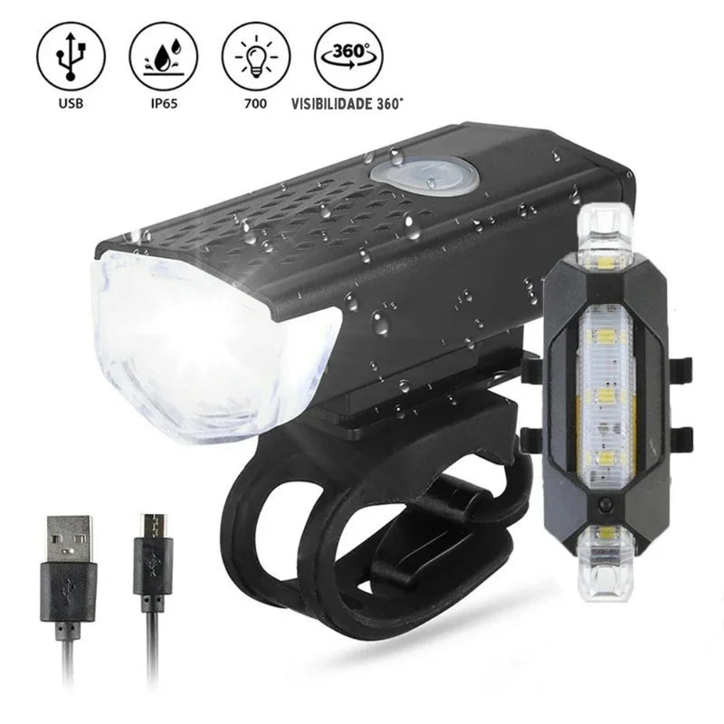Transforme Seus Pedais Noturnos: Kit de Luz LED USB Recarregável para Bicicleta com Farol Frontal e Lanterna Traseira – Mais Segurança, Estilo e Visibilidade em Qualquer Caminho!