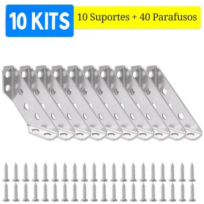 Conjunto de Suportes de Canto em Aço Inox – Fixação Robusta e Discreta para Móveis, Prateleiras e Armários!