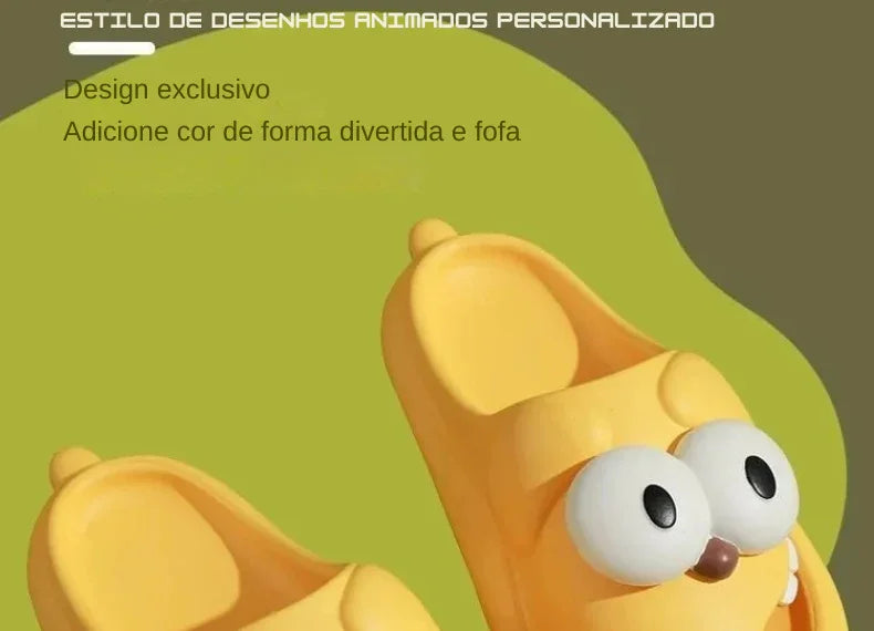 Chinelos Divertidos de Cachorro Olhudo com Língua de Beijo – Conforto, Humor e Estilo em Cada Passo!