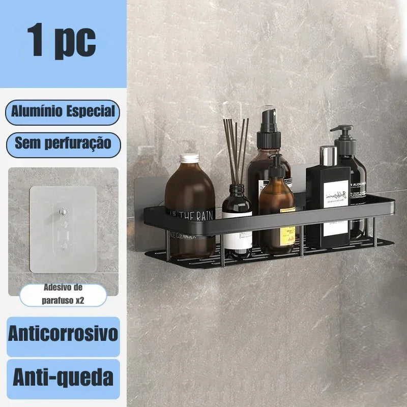 Transforme Seu Banheiro em Minutos: Prateleira de Alumínio Sem Furo para Organização Inteligente e Sofisticada! 🛁✨
