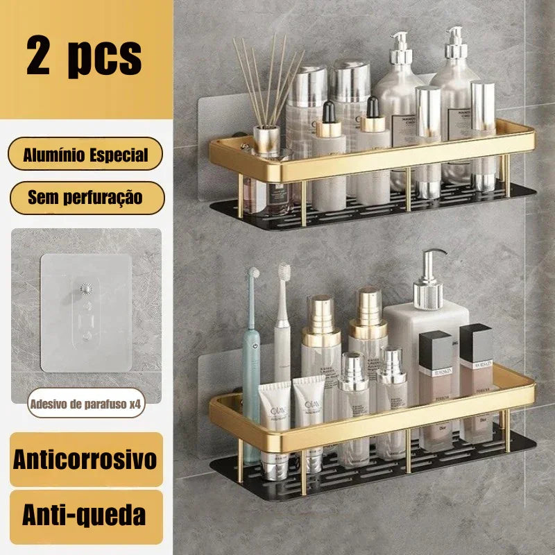 Transforme Seu Banheiro em Minutos: Prateleira de Alumínio Sem Furo para Organização Inteligente e Sofisticada! 🛁✨