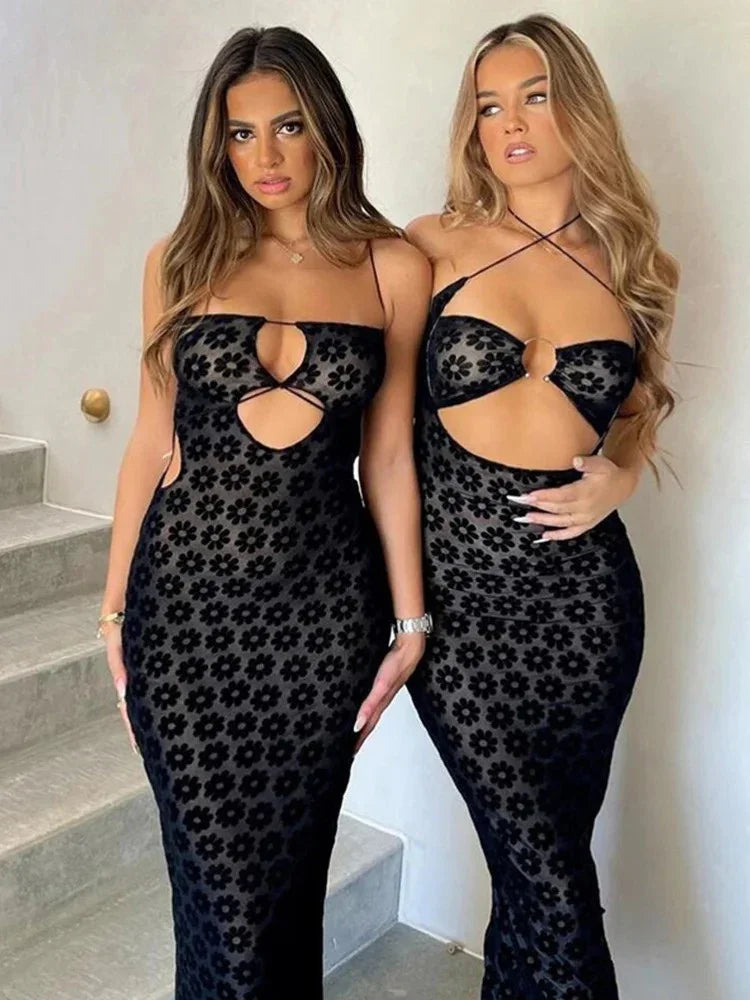 Vestido Sexy com Decote Halter – Estilo moderno, recortes ousados e elegância que destacam sua silhueta em qualquer ocasião!