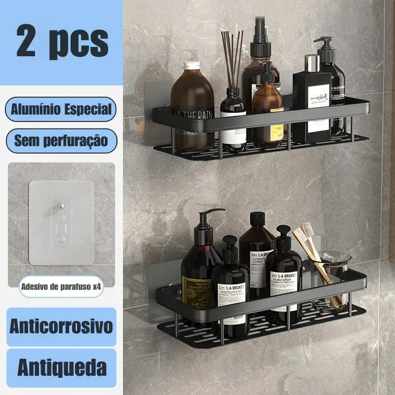 Transforme Seu Banheiro em Minutos: Prateleira de Alumínio Sem Furo para Organização Inteligente e Sofisticada! 🛁✨