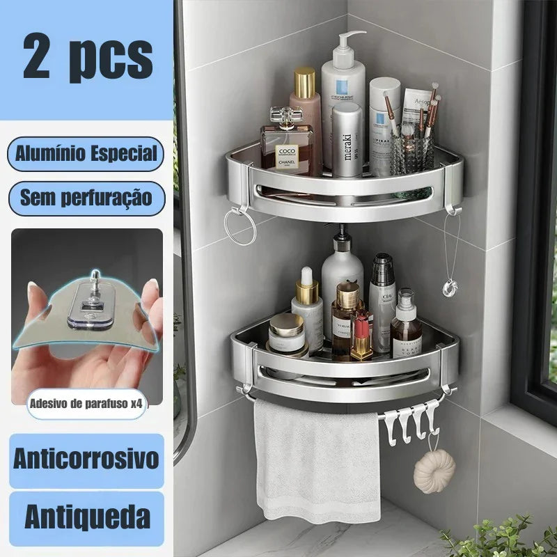 Transforme Seu Banheiro em Minutos: Prateleira de Alumínio Sem Furo para Organização Inteligente e Sofisticada! 🛁✨
