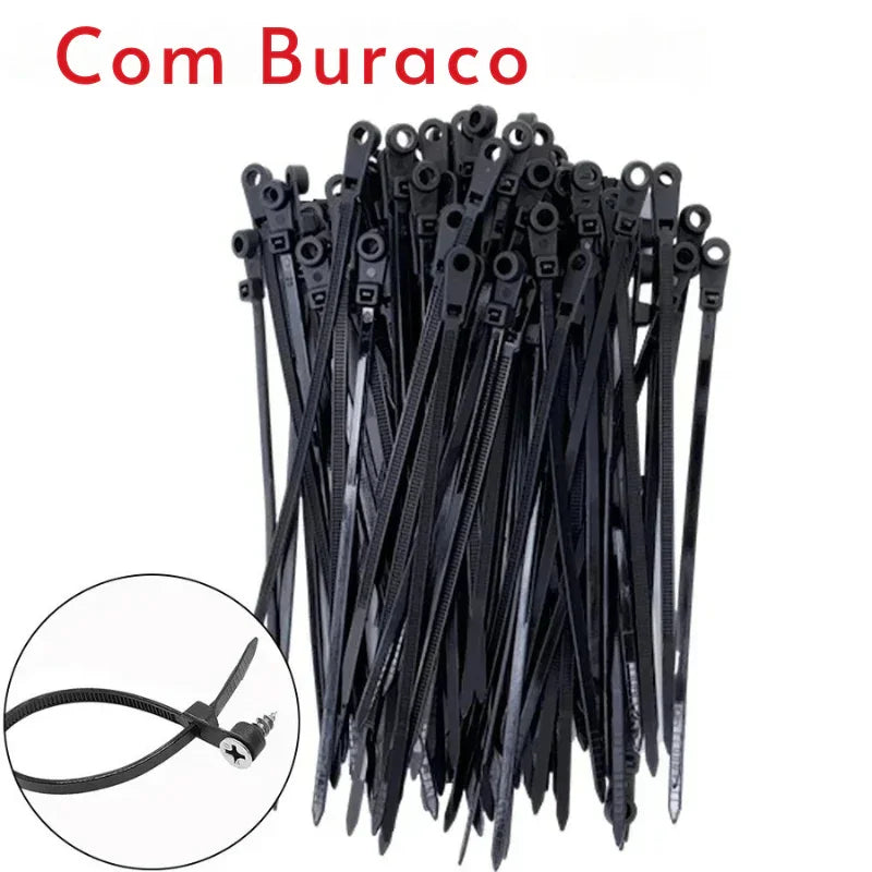 Organização Inteligente em Cada Fio: Abraçadeiras de Nylon com Furo para Parafuso – Fixação Rápida e Segura para Seus Cabos!
