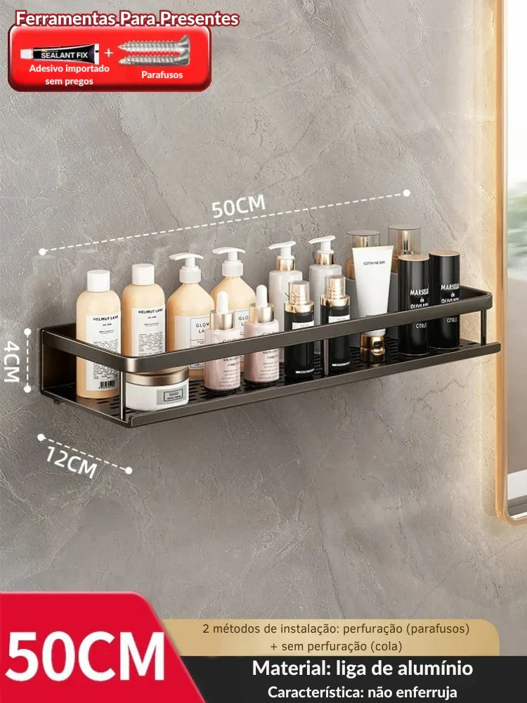 Transforme Seu Banheiro em Minutos: Suporte de Parede de Alumínio para Organização com Estilo e Praticidade!