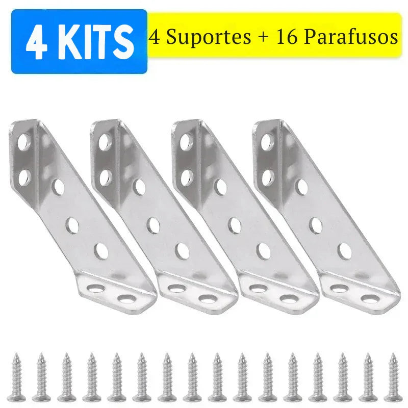 Conjunto de Suportes de Canto em Aço Inox – Fixação Robusta e Discreta para Móveis, Prateleiras e Armários!
