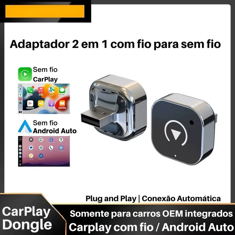 Novo Adaptador Inteligente CarPlay & Android Auto Sem Fio – Mini USB Plug & Play Universal