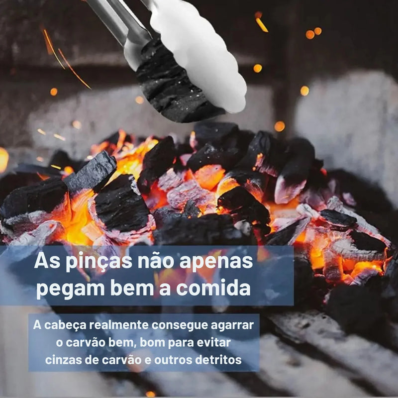Pinças de Cozinha Premium em Aço Inoxidável – Travamento Seguro e Cabos de Madeira Ergonômicos para Churrascos, Panelas e Preparos Profissionais