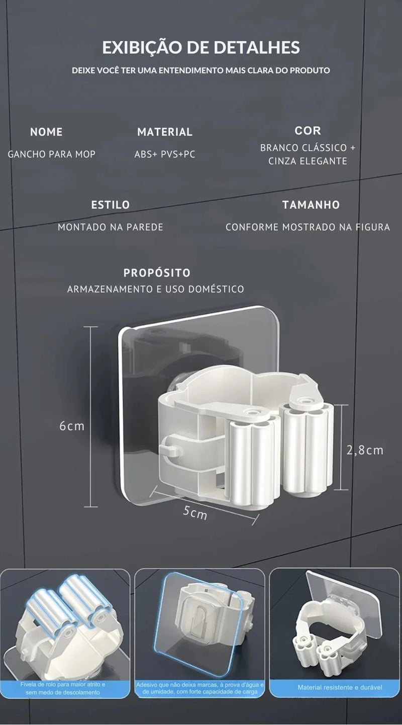 Organização Inteligente: Suporte Autoadesivo para Vassouras e Esfregões – Praticidade e Ordem na Cozinha ou Banheiro!