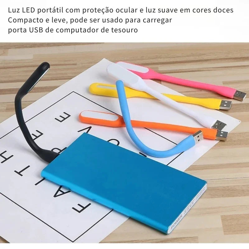 Leve Luz Onde Quiser! Mini Lâmpada USB Dobrável — Iluminação Portátil Ideal para Leituras, Computador e Power Bank!