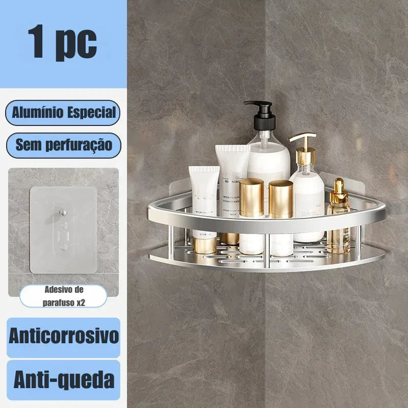 Transforme Seu Banheiro em Minutos: Prateleira de Alumínio Sem Furo para Organização Inteligente e Sofisticada! 🛁✨